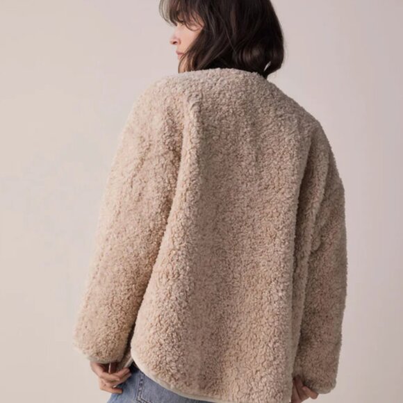 Amente Wool Blended Cardigan Jacket size XS/S Oatmeal Faux Fur Teddy Jacket - Picture 4 of 7